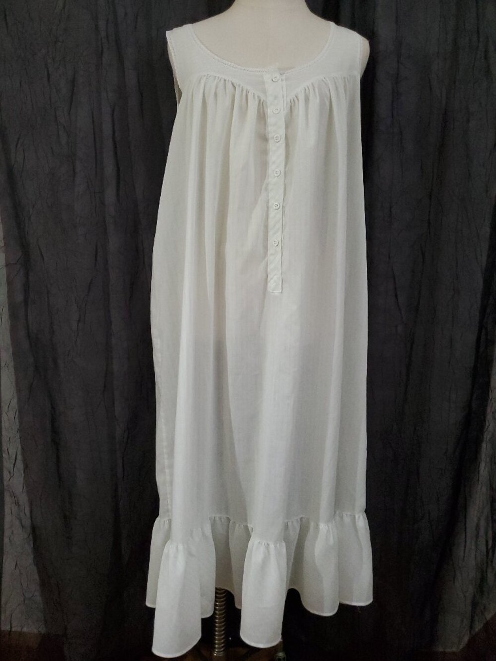Vtg Willow Creek White Blue Cotton Maxi Nightgown Womens Medium Ruffle Cottage